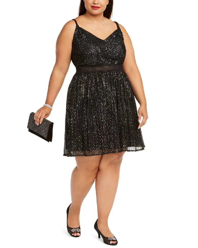City Studios Women's Trendy Plus Size Metallic Fit & Flare Dress Silver Size 20W | Silver