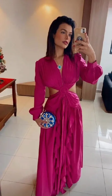 Graduation Gifts New High Waist V-neck Women's Dress Pleated Solid Color Ruffle Prom Dress cc851 Graduation Gifts New High Waist V-neck Women's Dress Pleated Solid Color Ruffle Prom Dress cc851