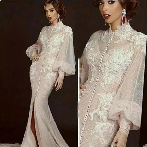 vintage evening dresses long sleeve lace applique dotted tulle champagne elegant evening gown vintage evening dresses long sleeve lace applique dotted tulle champagne elegant evening gown