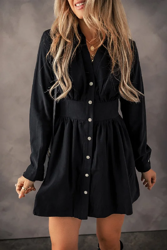 Black Button-Up Dress for Cocktail Party
