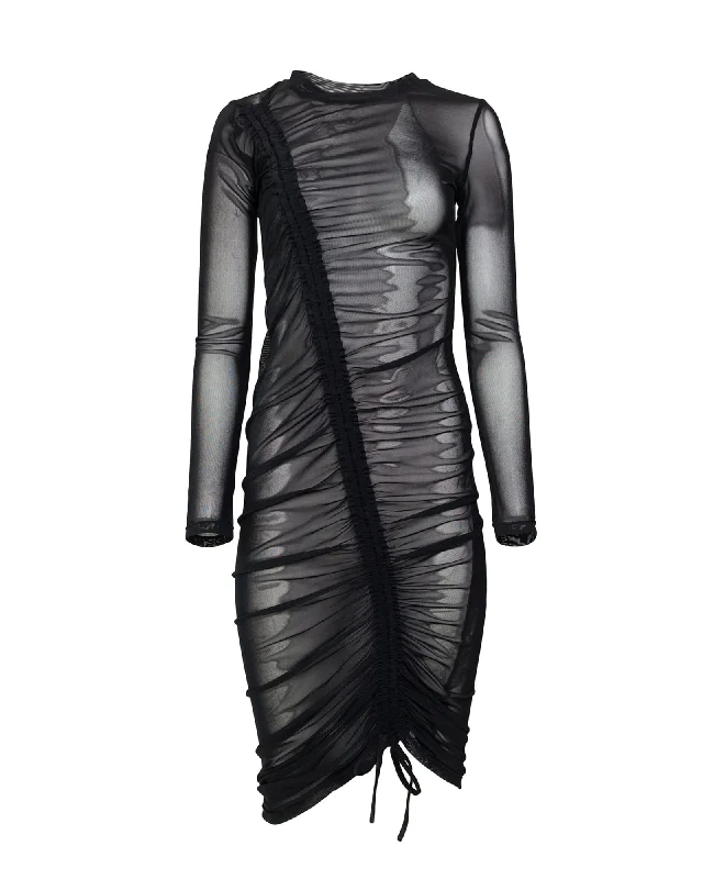Mesh Ruched Dress | Black