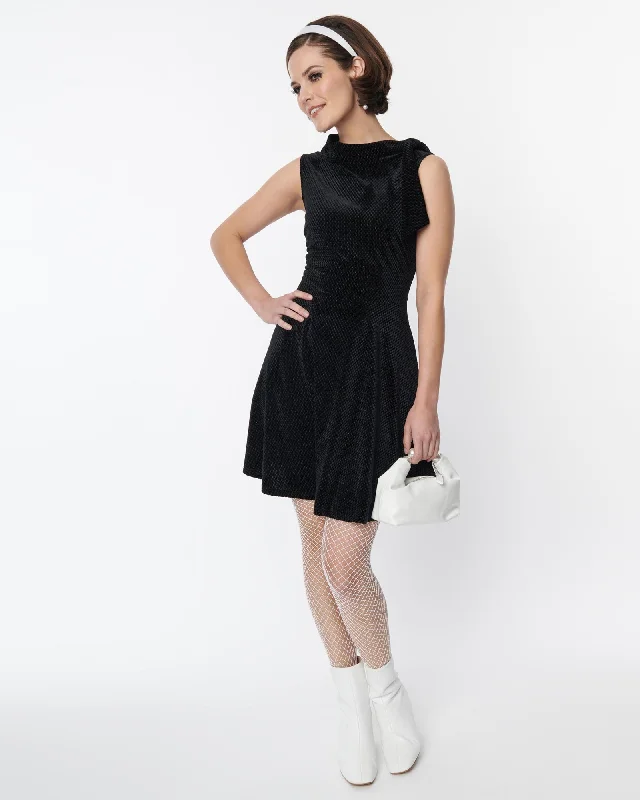 Smak Parlour Black Mock Neck Fit & Flare Dress | Black