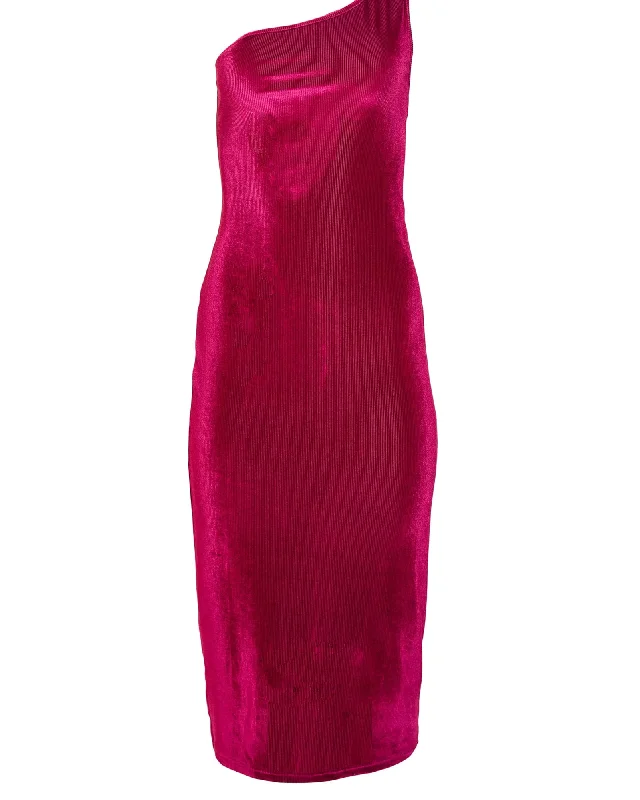 One Shoulder Red Velvet Dress | Red