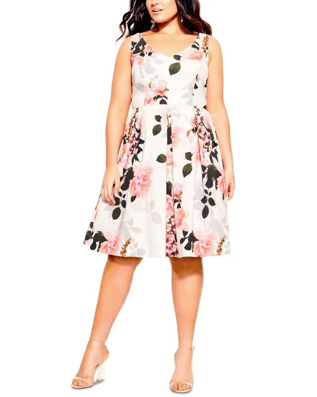 City Chic Women's Trendy Plus Soft Blossom Printed Dress Red Size 22W | Red
