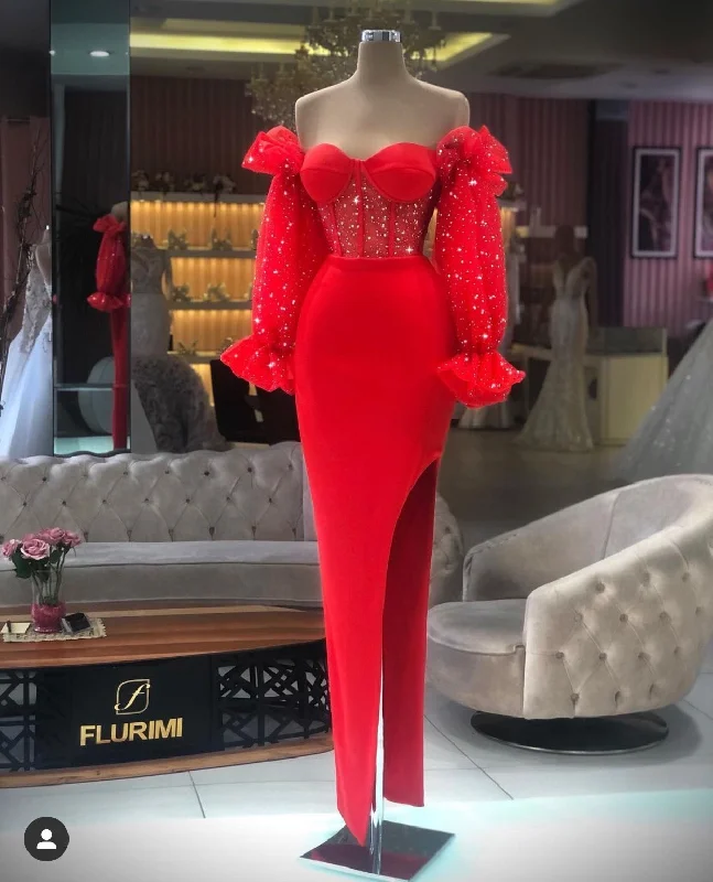 red beaded evening dresses long sleeve abendkleider 2021 mermaid modest sparkly formal dress 2022 red beaded evening dresses long sleeve abendkleider 2021 mermaid modest sparkly formal dress 2022