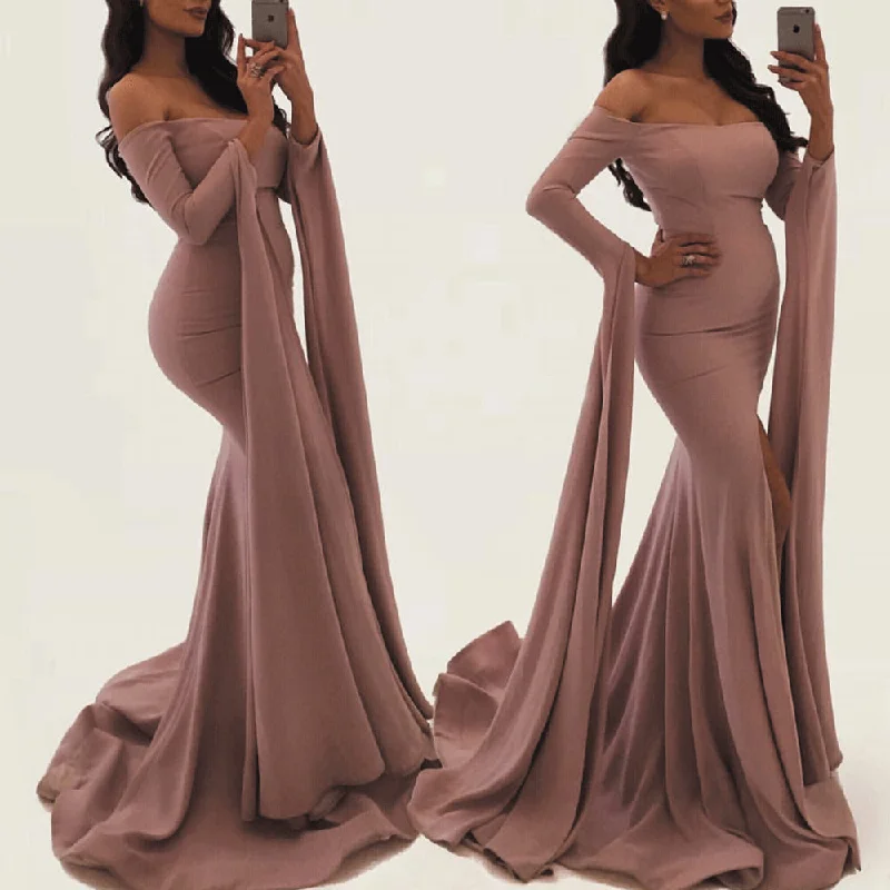 dusty pink evening dresses long sleeve mermaid pregnant elegant women evening gown formal dress 2020 dusty pink evening dresses long sleeve mermaid pregnant elegant women evening gown formal dress 2020