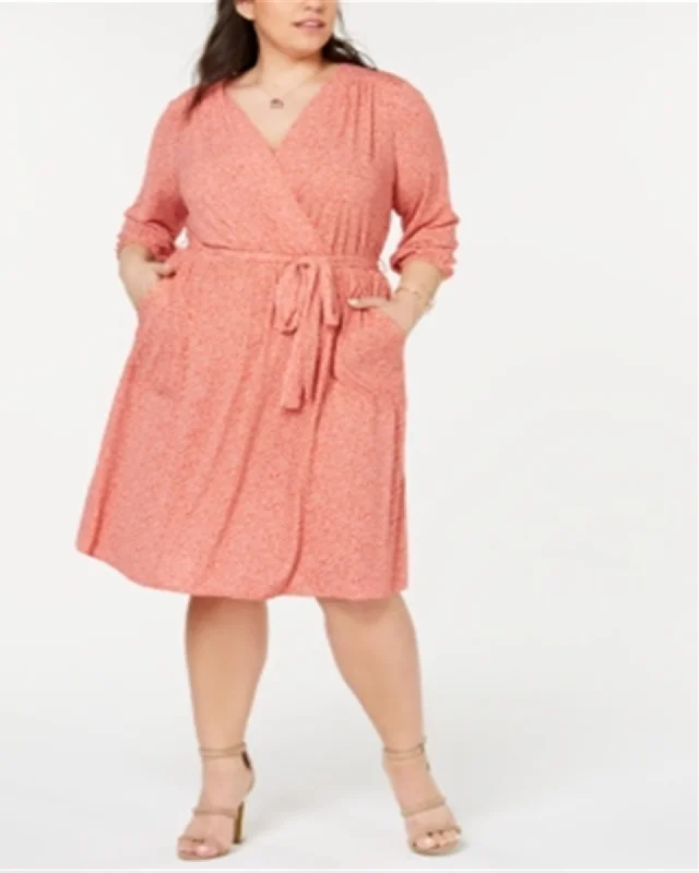 Monteau Women's Trendy Plus Printed Fit & Flare Dress Orange Size 1X | Orange