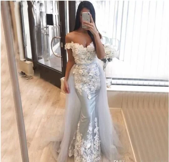 silver evening dresses with detachable skirt lace applique 3d flowers mermaid elegant formal evening gown silver evening dresses with detachable skirt lace applique 3d flowers mermaid elegant formal evening gown