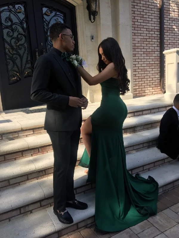 Green Sweetheart Strapless Side Slit Mermaid Prom Dresses  cc705