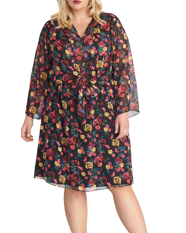 Rachel Roy Women's Trendy Plus Emma Floral Print Dress Black Size 1X | Black