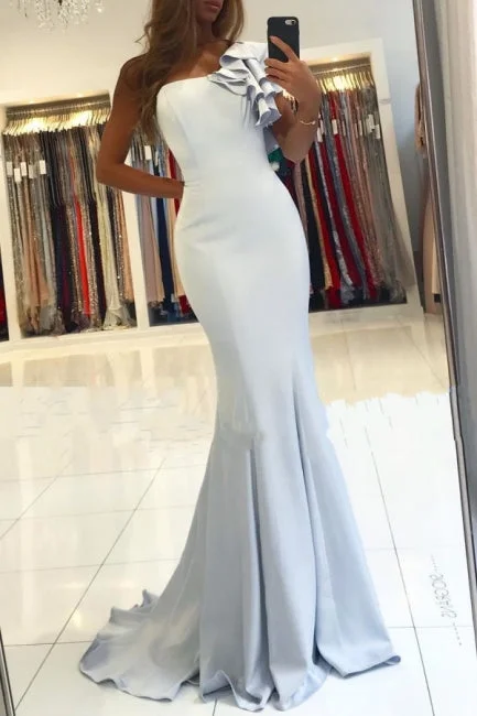 one shoulder simple evening dresses long light blue elegant mermaid modest formal wear 2021 one shoulder simple evening dresses long light blue elegant mermaid modest formal wear 2021