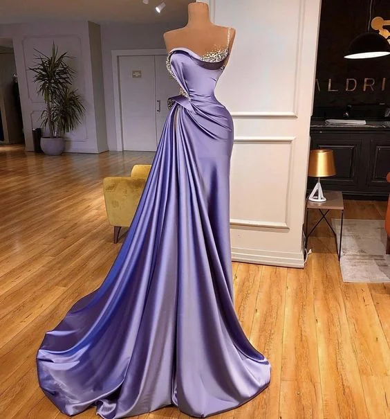 purple beaded evening dresses long elegant real photo modest satin evening gown vestido de fiesta