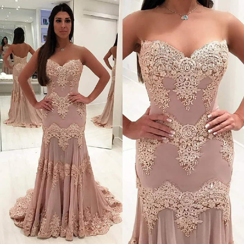 rose pink evening dresses long lace applique beaded mermaid modest elegant formal evening gown rose pink evening dresses long lace applique beaded mermaid modest elegant formal evening gown