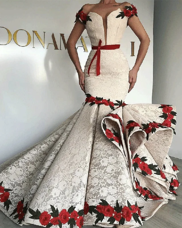 embroidery appliqué evening dresses long mermaid lace applique ivory elegant luxury evening gown embroidery appliqué evening dresses long mermaid lace applique ivory elegant luxury evening gown