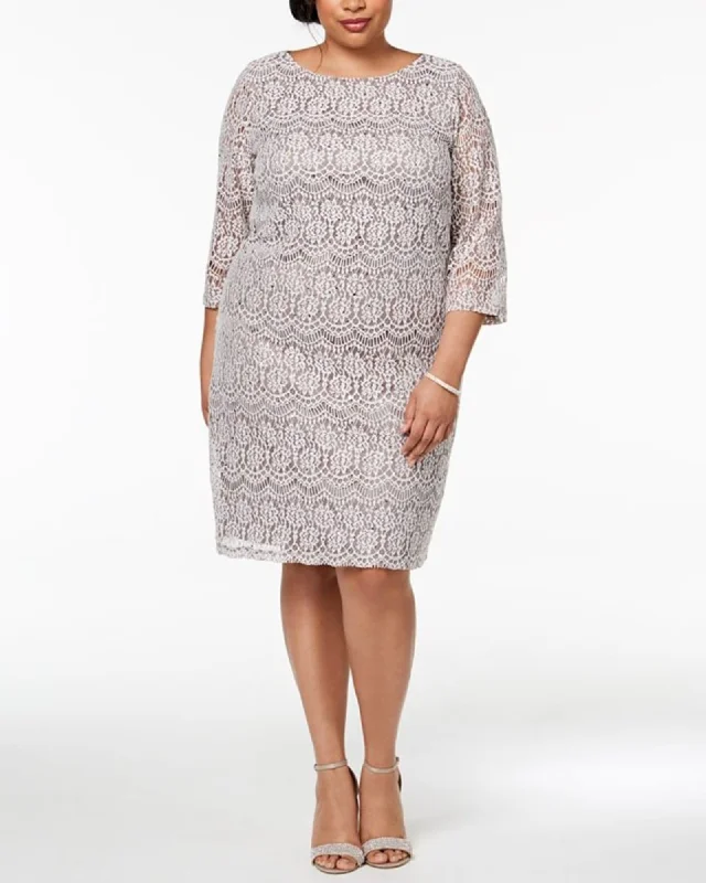 Jessica Howard Women's Plus Lace Shift Dress Brown Size 14W | Brown
