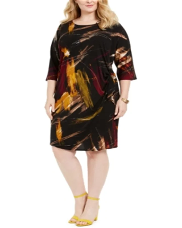 Robbie Bee Women's Plus Printed Side Tie Sheath Dress Multi  Size 3X | Black