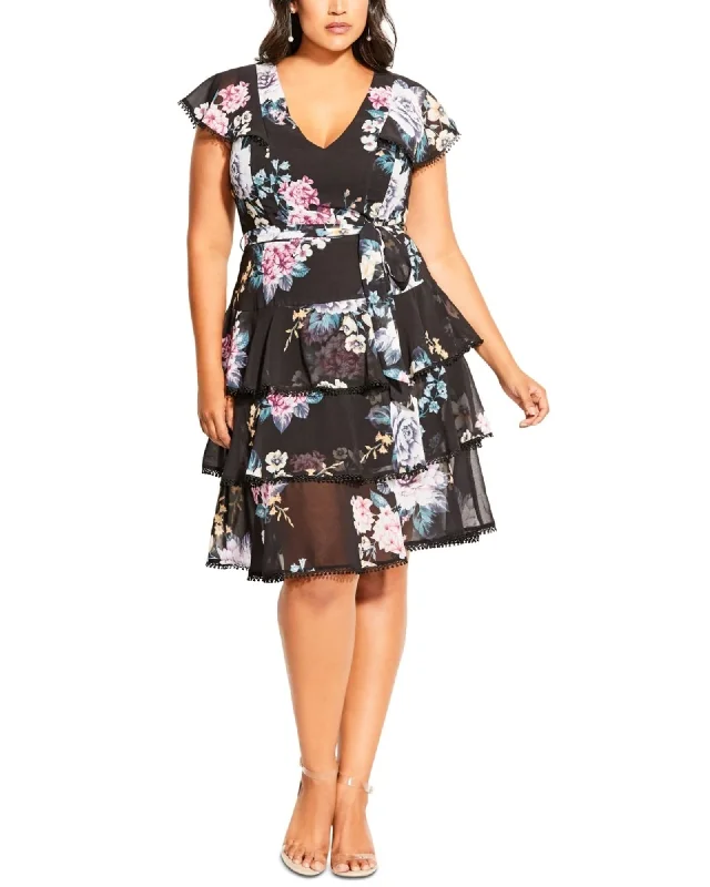 City Chic Women's Trendy Plus Summer Blooms Dress Black Size 20W | Black