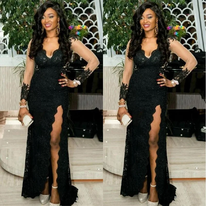 deep v neck black evening dresses 2021 long sleeve Lace Applique mermaid modest sexy formal dress 2022 deep v neck black evening dresses 2021 long sleeve Lace Applique mermaid modest sexy formal dress 2022