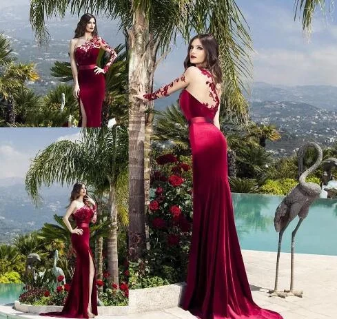 burgundy evening dresses long one shoulder lace applique mermaid evening gowns vestidos de fiesta burgundy evening dresses long one shoulder lace applique mermaid evening gowns vestidos de fiesta