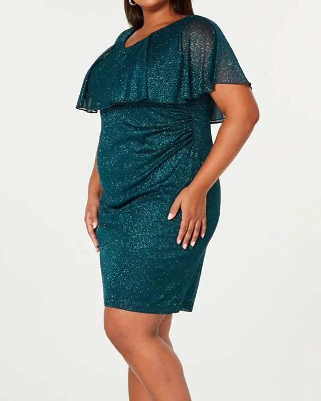 Connected Women's Plus Size Metallic Popover Dress Green Size 22 | Green