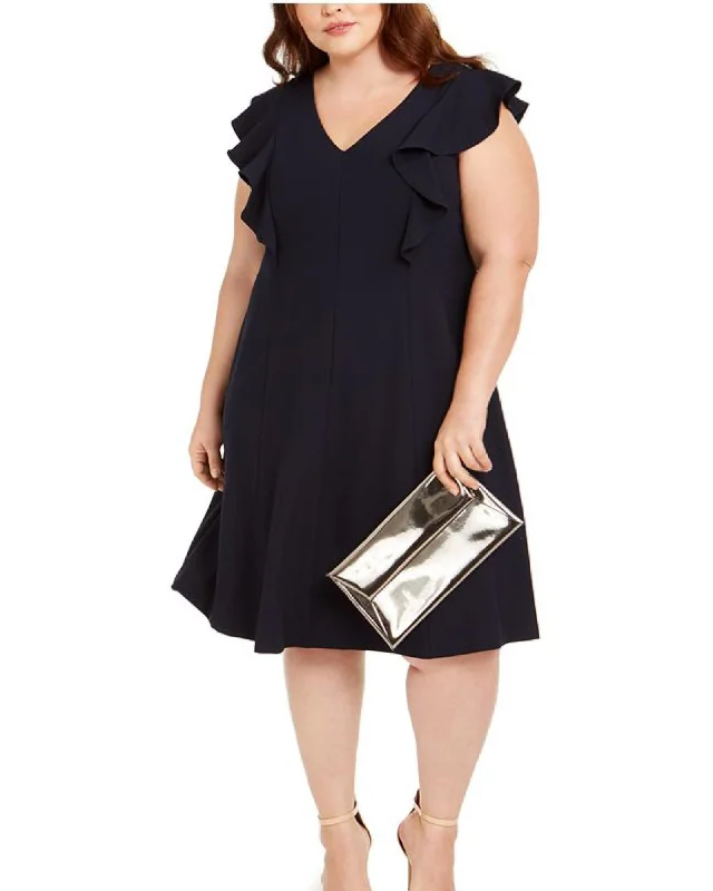 Jessica Howard Women's Plus Ruffled a Line Dress Black Size 16W | Black