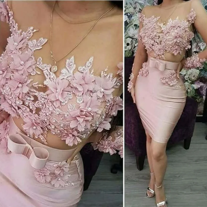 pink evening dresses short 2020 lace appliqué beaded handmade flowers elegant evening gown pink evening dresses short 2020 lace appliqué beaded handmade flowers elegant evening gown