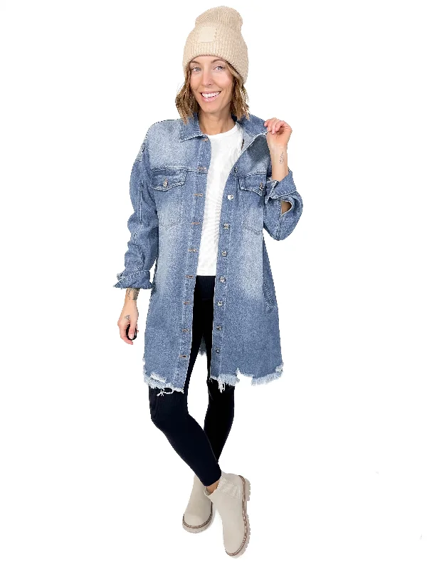 Huey Denim Shacket- MEDIUM Sleeveless Summer Blouse