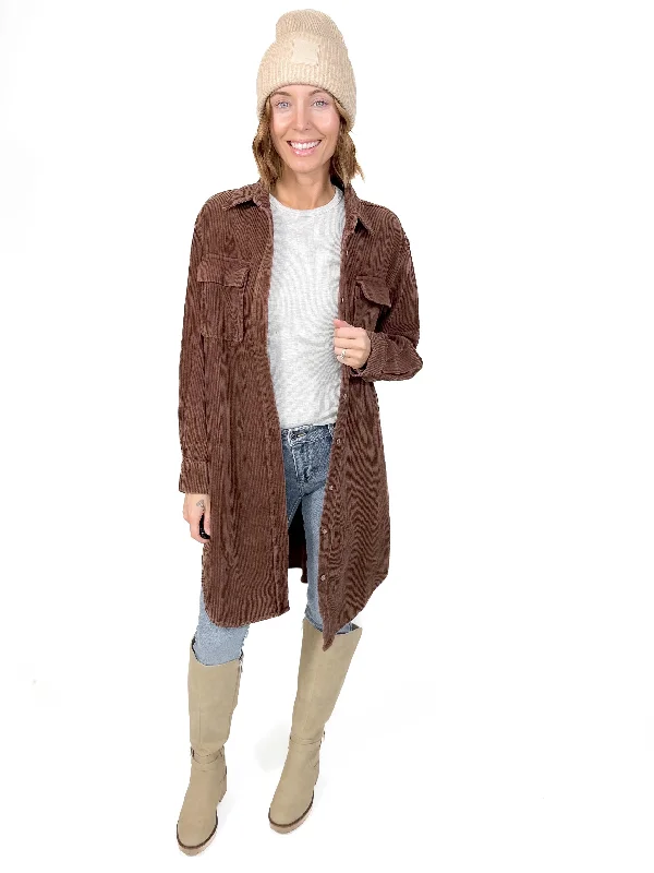 Chase Corduroy Shacket- MOCHA Soft Pastel Blouse