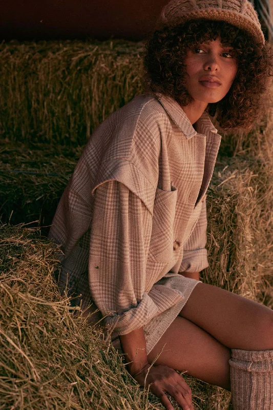 Country Living Oversized Plaid Shacket Delicate Bow Blouse