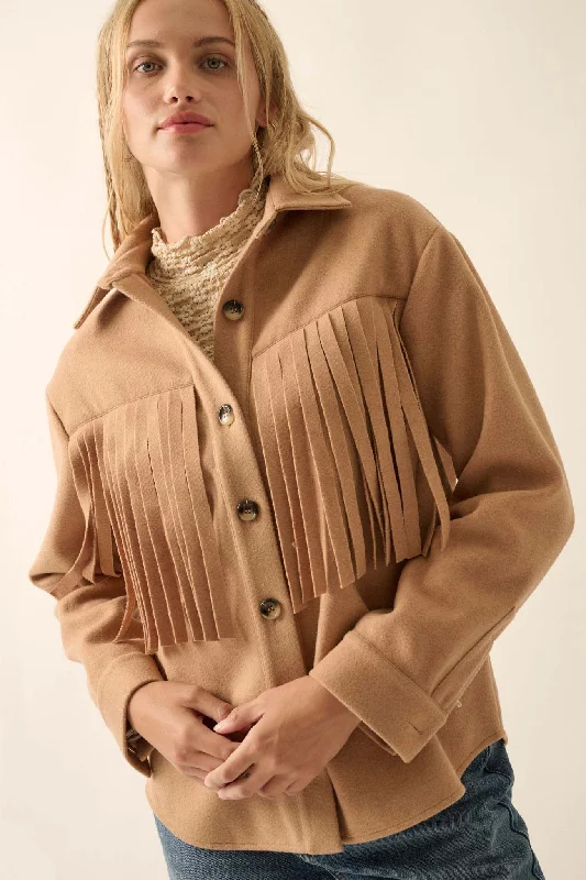 Desert Canyon Brushed Felt Fringe Shacket Cotton Casual Blouse