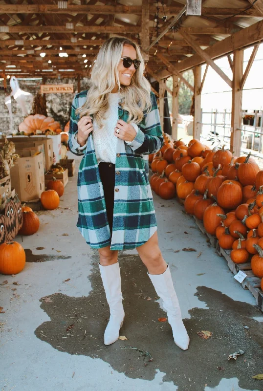 Falling For Flannel Plaid Shacket in Green Balloon Sleeve Blouse
