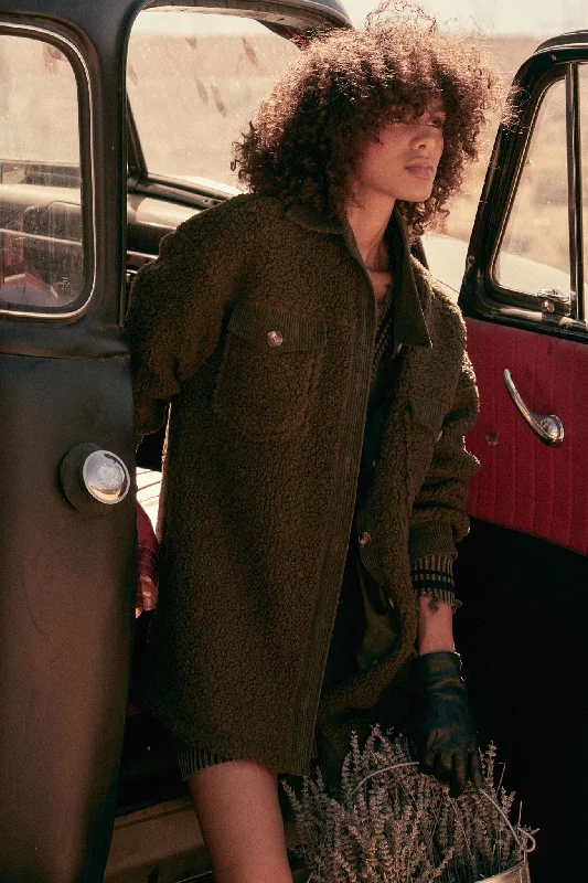Harvest Home Sherpa and Corduroy Shacket Double-Layered Blouse