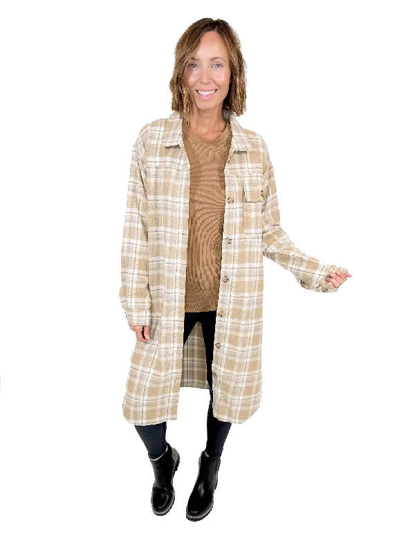 Hayden Plaid Shacket- MOCHA COMBO Double-Layered Blouse