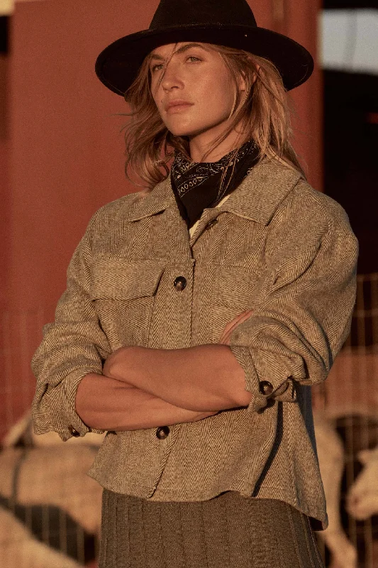 Here to Stay Herringbone Tweed Shacket Flowy Bohemian Blouse
