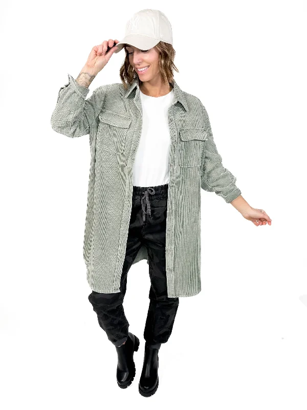 Chase Corduroy Shacket- OLIVE SAGE Elegant Silk Blouse