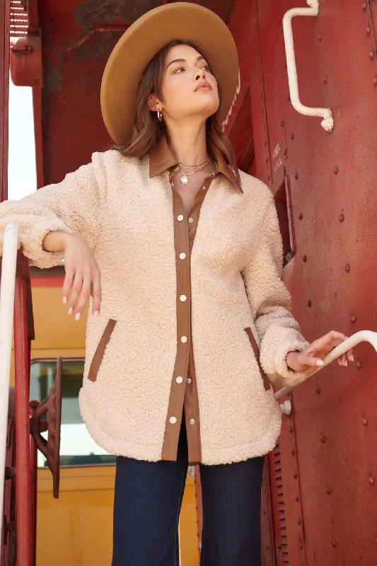 Little Lamb Faux Shearling Shacket Frilled Cuff Blouse