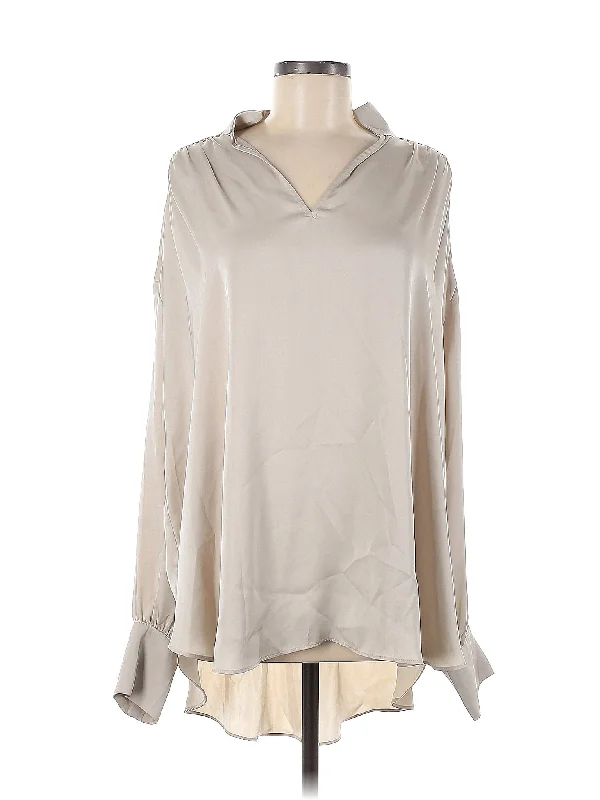 Long Sleeve Blouse Silky Draped Blouse