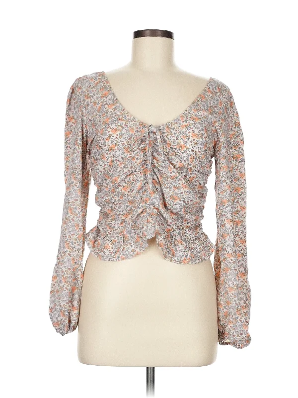 Long Sleeve Blouse Elegant Embroidery Blouse