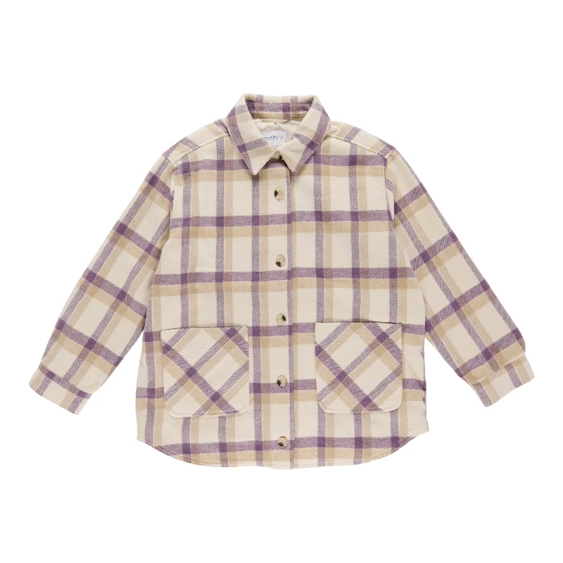 mySTYLE Women's Plus Casual Long Sleeve Lined Plaid Shacket Elegant Semi-Sheer Blouse