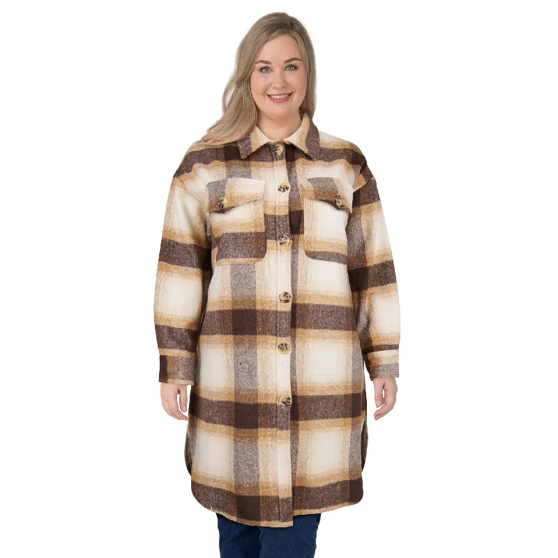 mySTYLE Women's Plus Long Plaid Shacket Sleeveless Chiffon Blouse