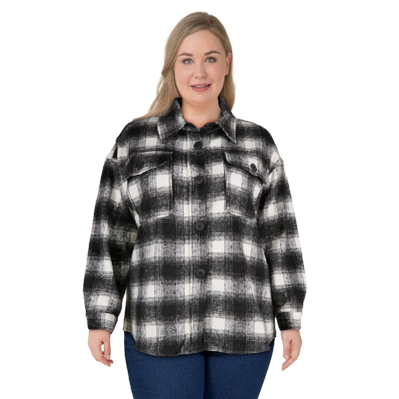 mySTYLE Women's Plus Plaid Shacket Modern Oversized Blouse
