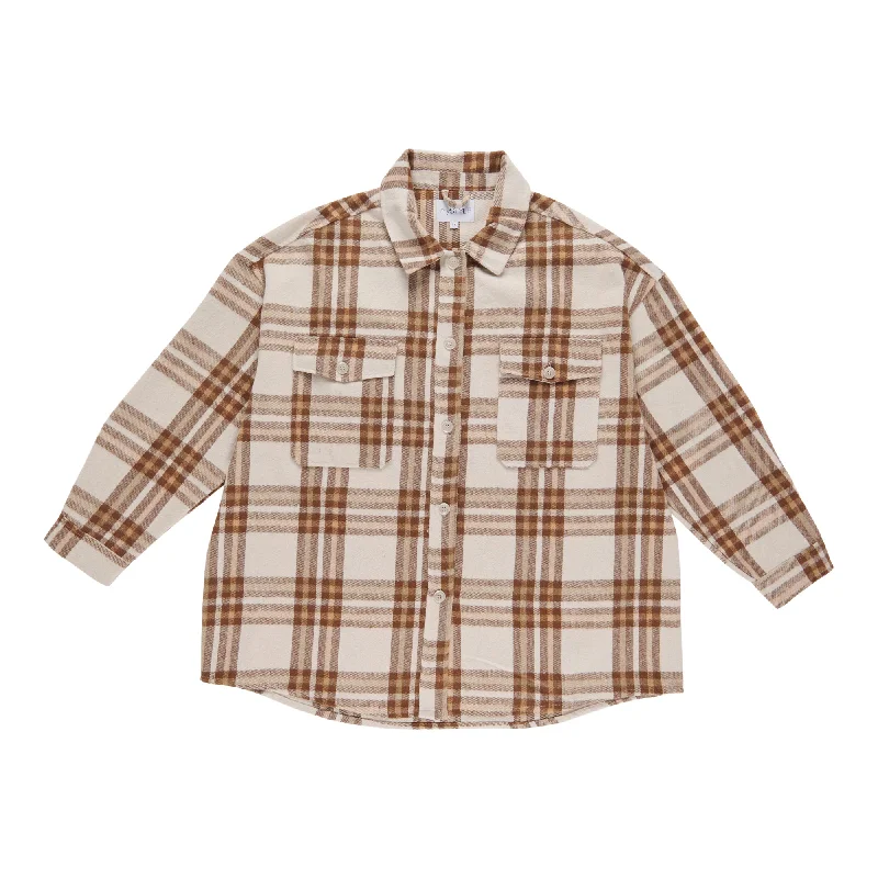 mySTYLE Women's Plus Street Smart Plaid Shacket Mandarin Collar Blouse