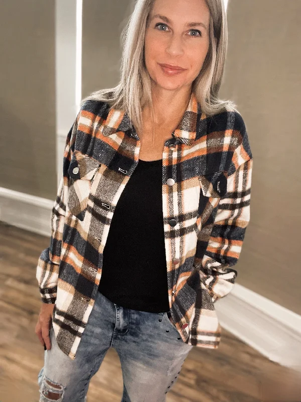 Autumn Plaid Shacket Delicate Bow Blouse