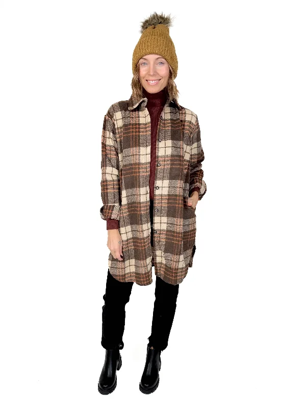 Renfrew Plaid Shacket- APRICOT/BROWN Lightweight Chiffon Blouse