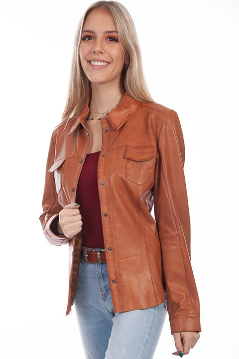 Scully Women's Lamb Shacket Collared Satin Blouse