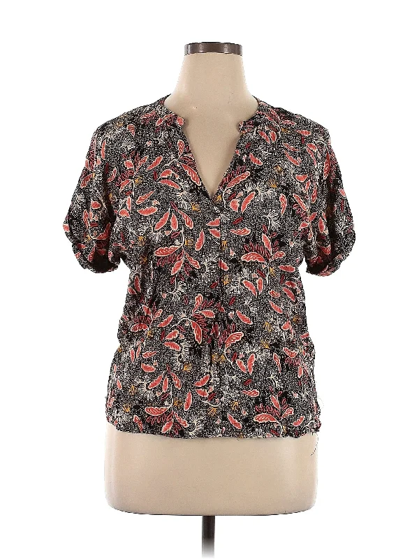 Short Sleeve Blouse Ruffled Neck Blouse