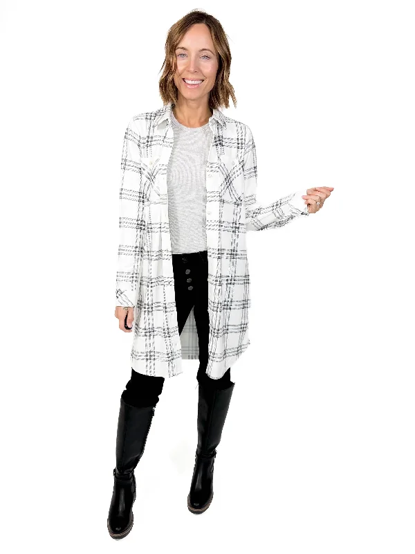 THREAD & SUPPLY Leslie Shacket- PLAID Stretchy Fitted Blouse