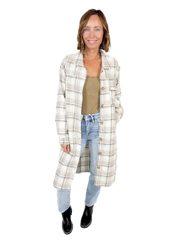 Hayden Plaid Shacket- CREAM COMBO Casual Relaxed Blouse