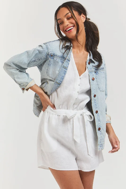 Women's Light Denim Shacket Feminine Pastel Blouse
