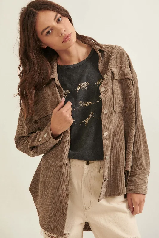 Working Class Hero Corduroy Shacket Oversized Silk Blouse